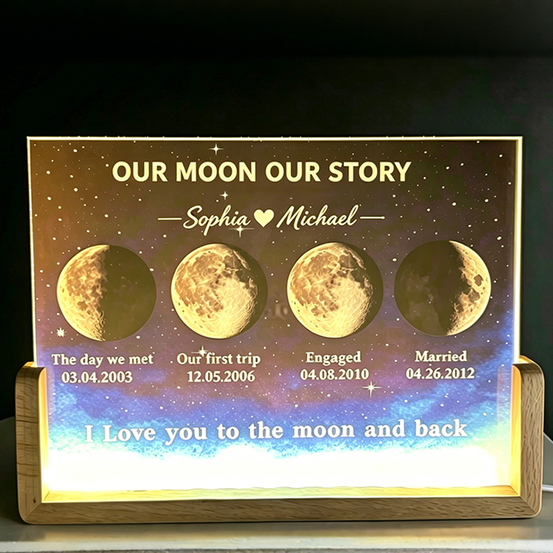 Personalized Our Moon Design Night Light Couple Night Light Gift Our Love Story Design Moon Night Light Anniversary Gift for Couplr