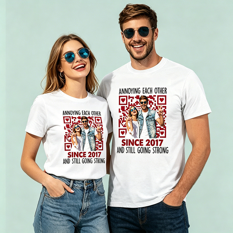 Personalized Annoying Each Other Since xxx Couple T-shirt Love QR Code T-Shirt for Couple Valentine's Day Gift Anniversary Gift