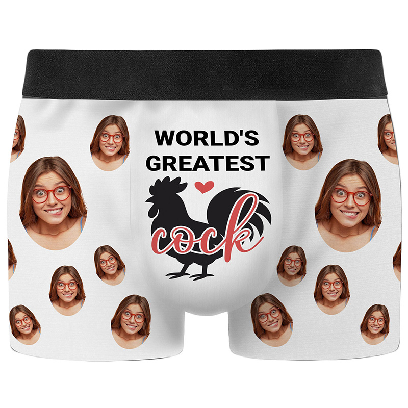 Personalized Girlfriend Wife Face Boxer Brief Men World's Greatest Cock Underwear with Woman Face Photo Valentines Day Gift for Boyfriend Husband