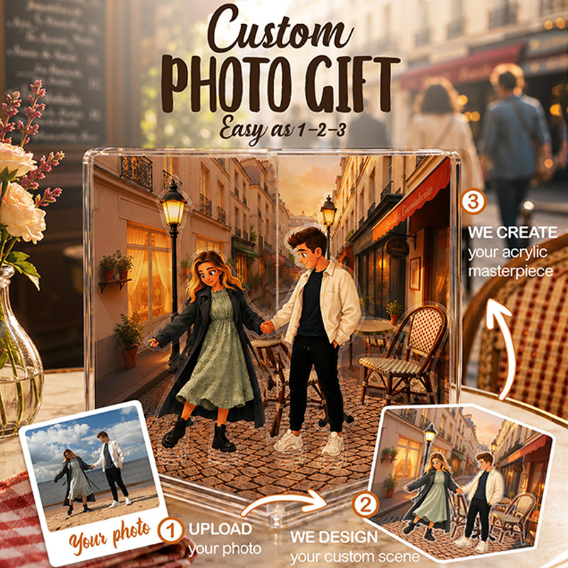 Personalized Couple Acrylic Photo Plaque 3D Couple Figurine Anniversary Gift for Her Romantic Gift Photo to Cartoon Stand Home Decor