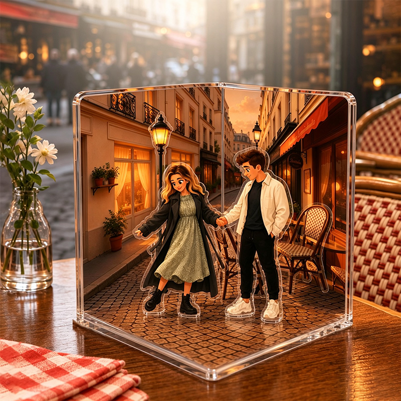 Personalized Couple Acrylic Photo Plaque 3D Couple Figurine Anniversary Gift for Her Romantic Gift Photo to Cartoon Stand Home Decor