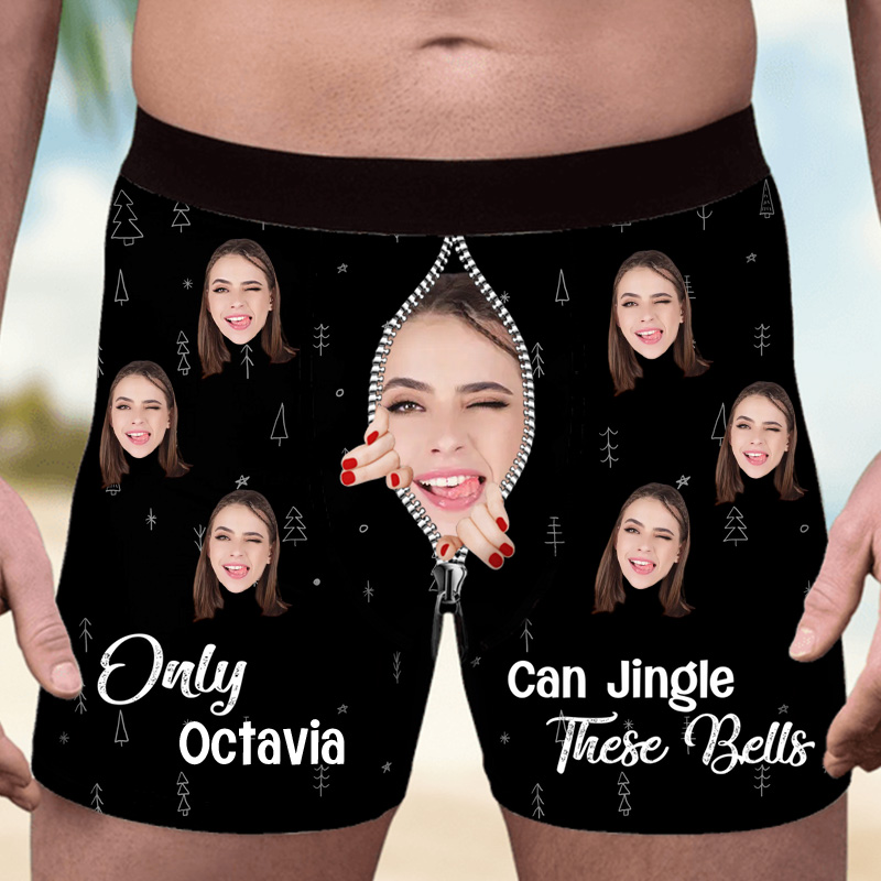 Personalized Girlfriend Wife Face Only Her Can Jingle These Bells Christmas Boxer Briefs Men Underwear with Face Photo Xmas Gift for Boyfriend Husband