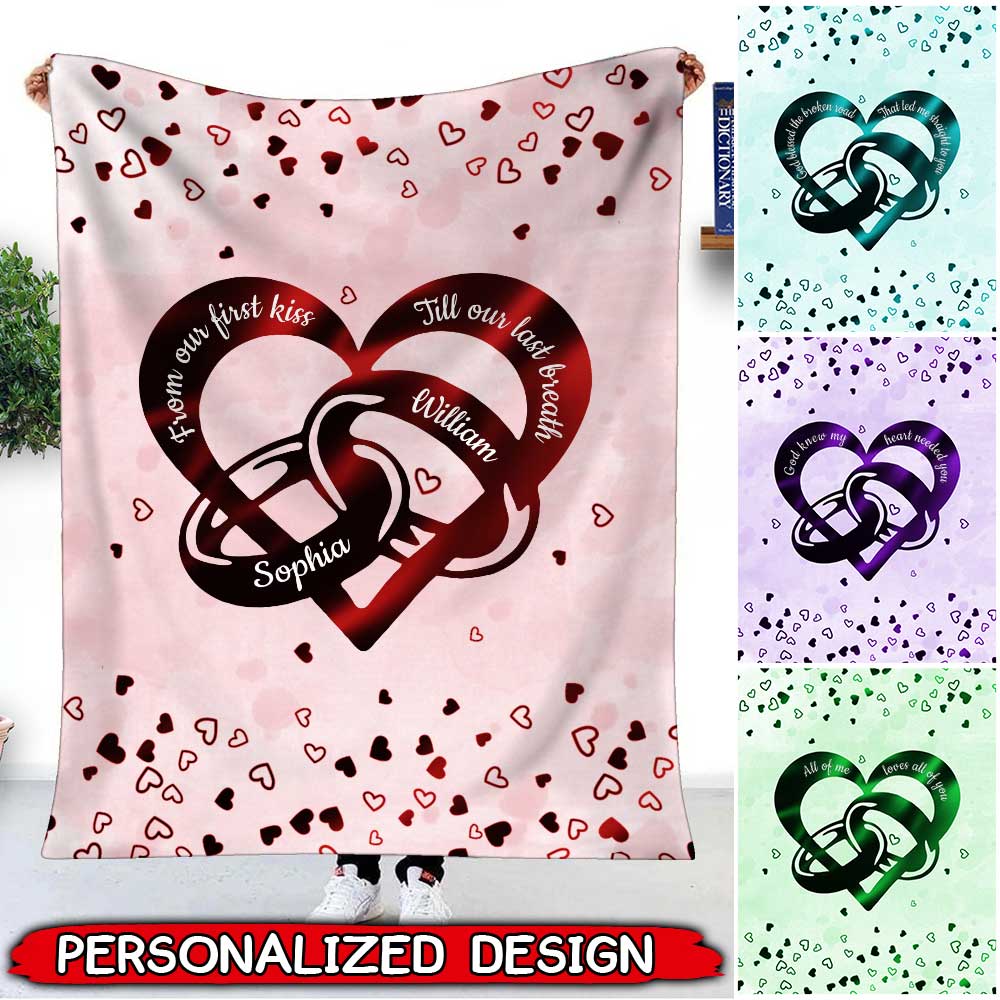 Personalized From Our First Kiss Till Our Last Breath Heart with Couple Rings Custom Valentine's Day Gift Blanket