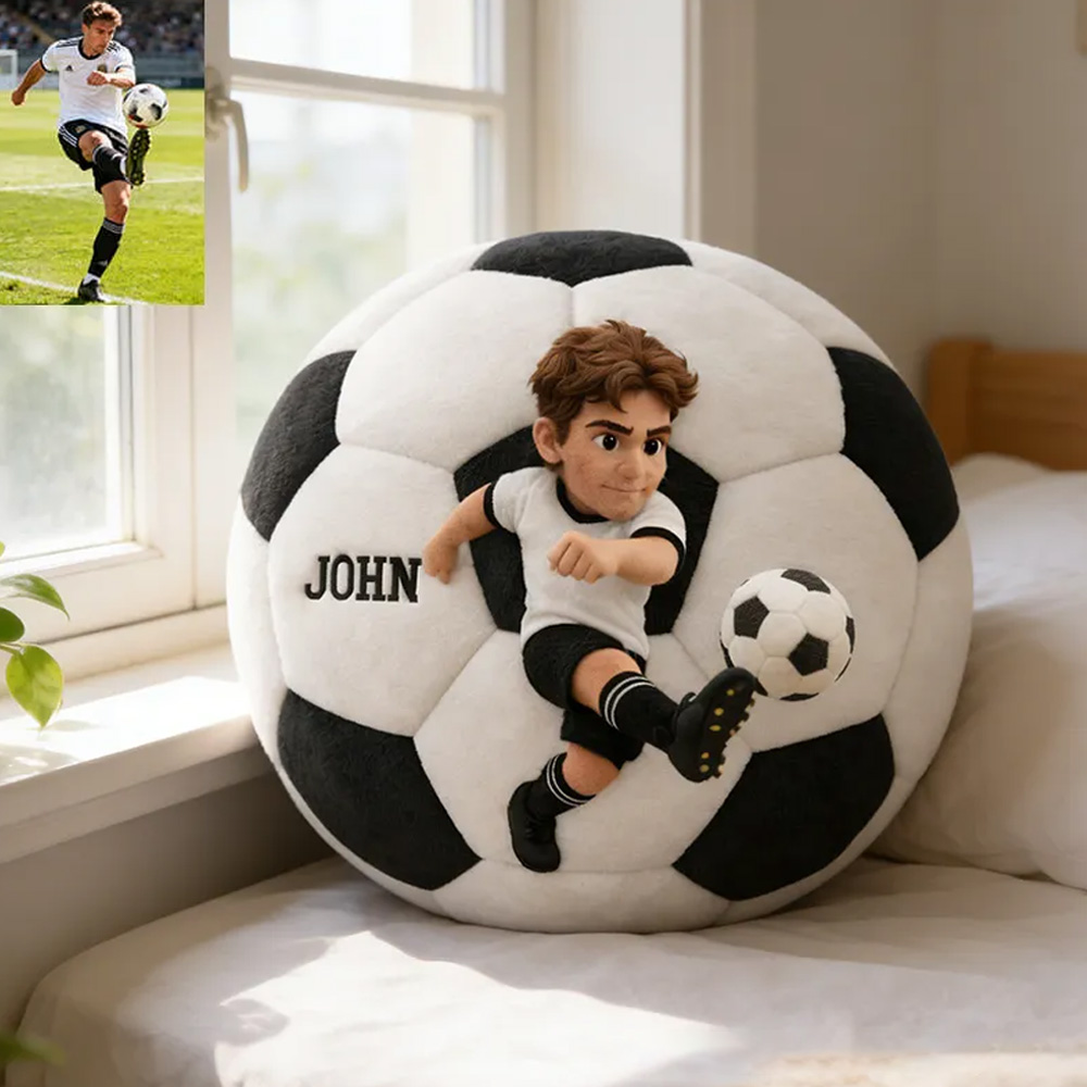 Personalized Soccer Ball Pillow with Custom Name and Photo Design