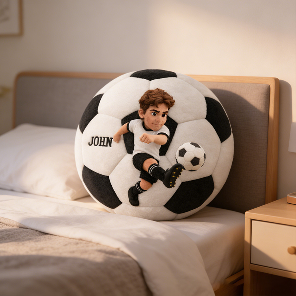 Personalized Soccer Ball Pillow with Custom Name and Photo Design