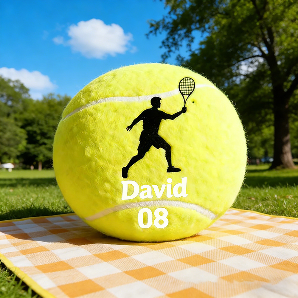 Personalized Tennis Ball Pillow with Player Graphic and Custom Details for Sports Fans