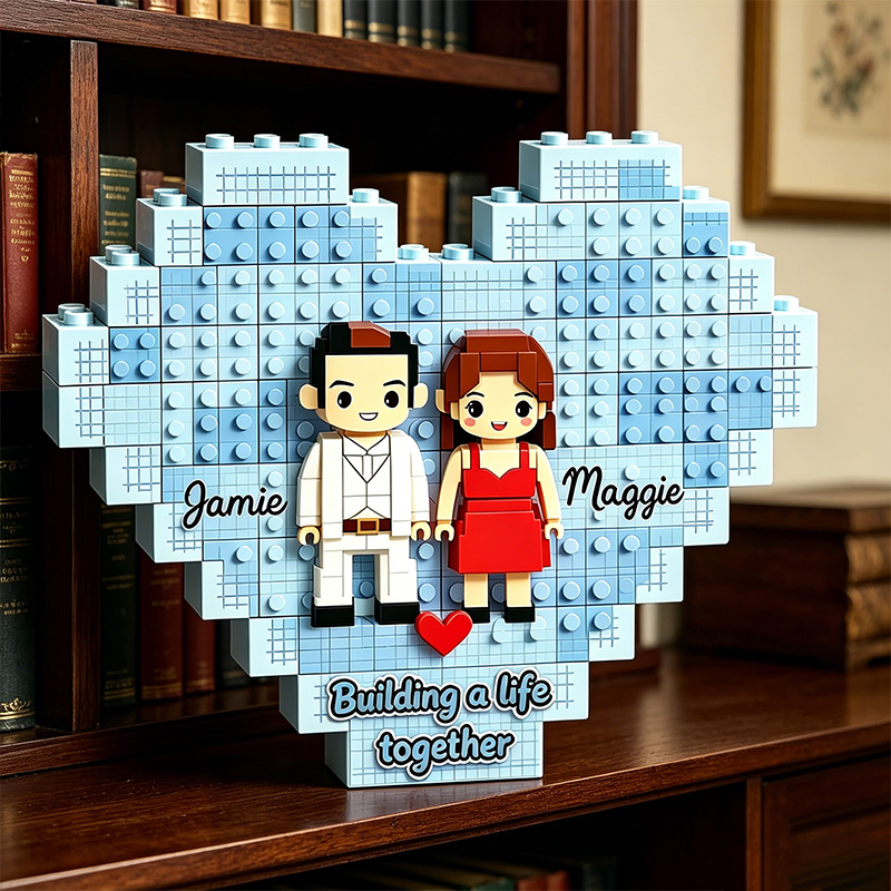 Personalized Couple Photo Heart Building Block Puzzle Building a Life Together One Brick at a Time Blocks Valentine's Day Gift Anniversary Gift For Him Her