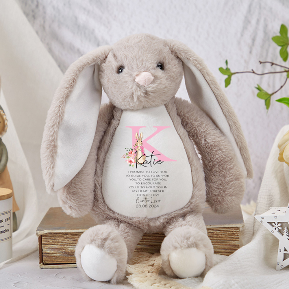 Personalized Bunny Stuffed Animal with Name – Custom Plush Rabbit with Quote, Keepsake Gift for Baby, Birthday or Christening