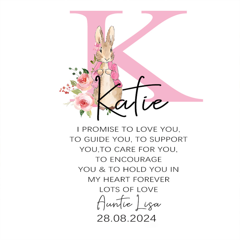 Personalized Bunny Stuffed Animal with Name – Custom Plush Rabbit with Quote, Keepsake Gift for Baby, Birthday or Christening