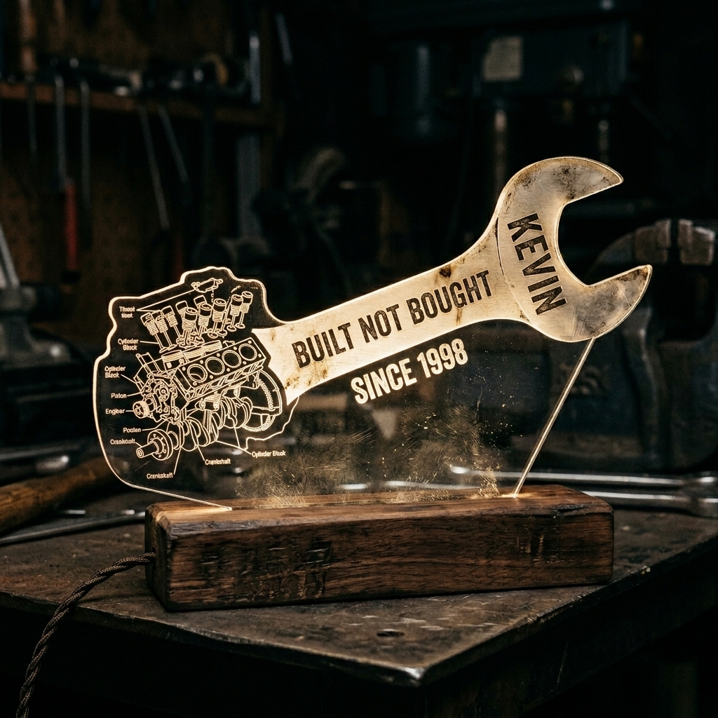 Personalized Wrench Engine Blueprint Acrylic LED Night Light Personalized Name Year Lamp For Car Mechanics