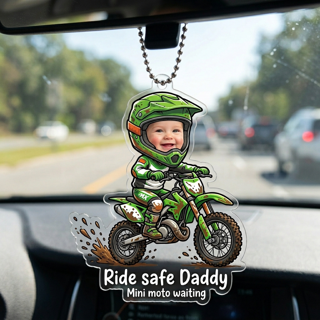 Personalized Photo Vintage Hot Rod Little Driver Drive Safe Daddy Acrylic Rearview Mirror Car Ornament