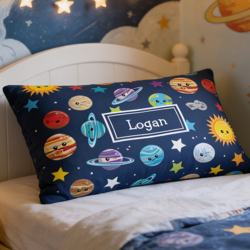 Personalized Solar System Pattern Throw Pillow Cover with Name Outer Space Kids Bedding Home Decor Christmas Birthday Gift for Geek Lover