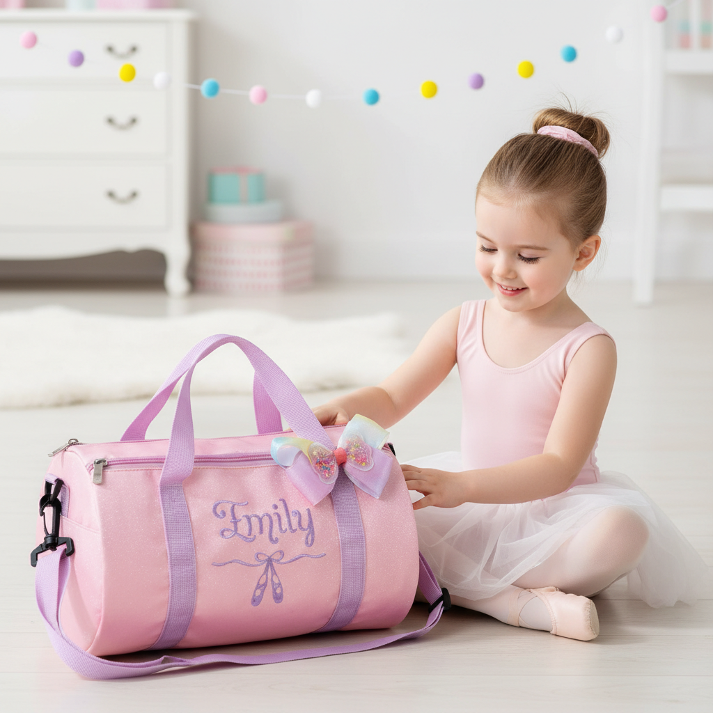 Personalized Glitter Ballet Duffel Bag Custom Name Dance Bag  Sparkly Travel Tote for Little Ballerinas Dance Bag for Little Girls