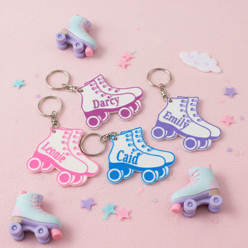 Personalized Roller Skate Keychain for Kids Custom Name Colorful 3D Bag Charm Gift