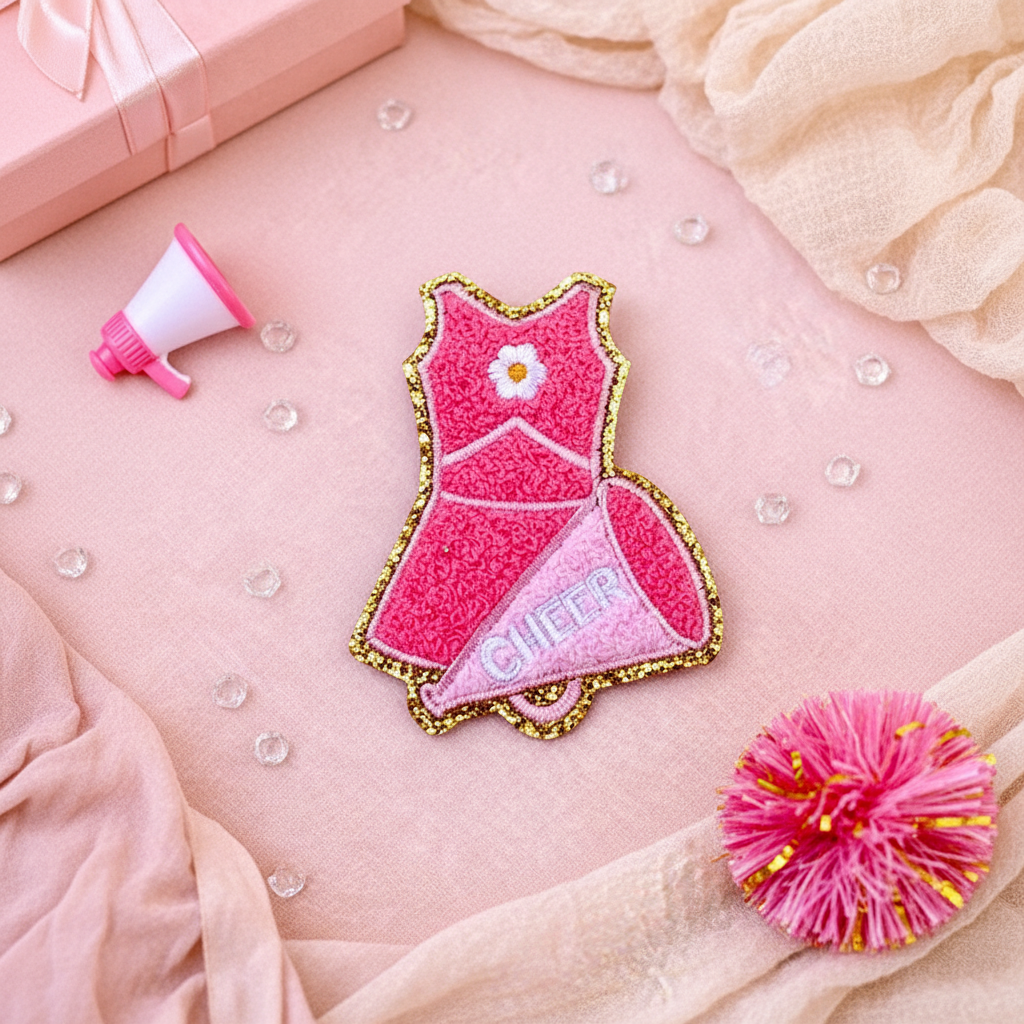 Personalized Cheerleader Chenille Iron On Patch Pink DIY Clothing and Bag Decoration