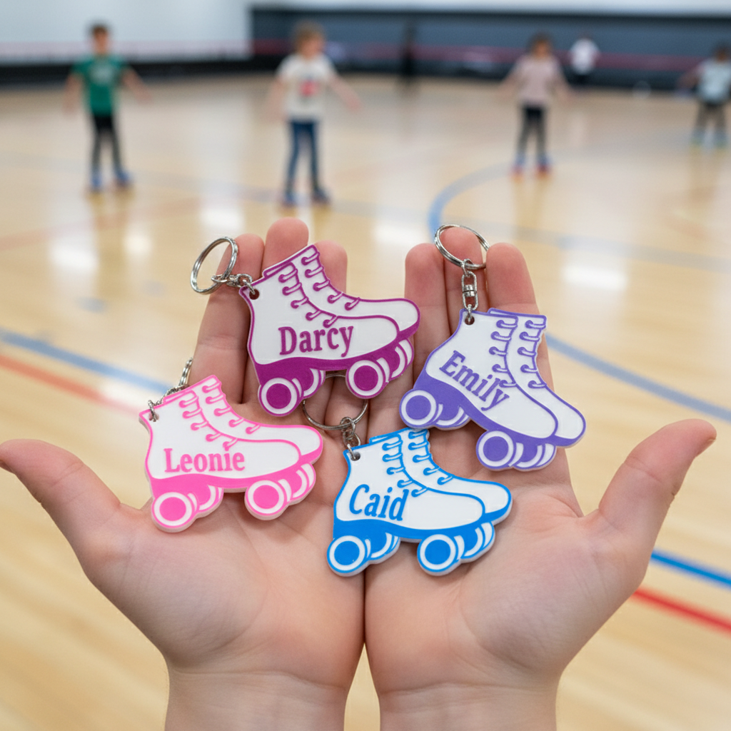 Personalized Roller Skate Keychain for Kids Custom Name Colorful 3D Bag Charm Gift