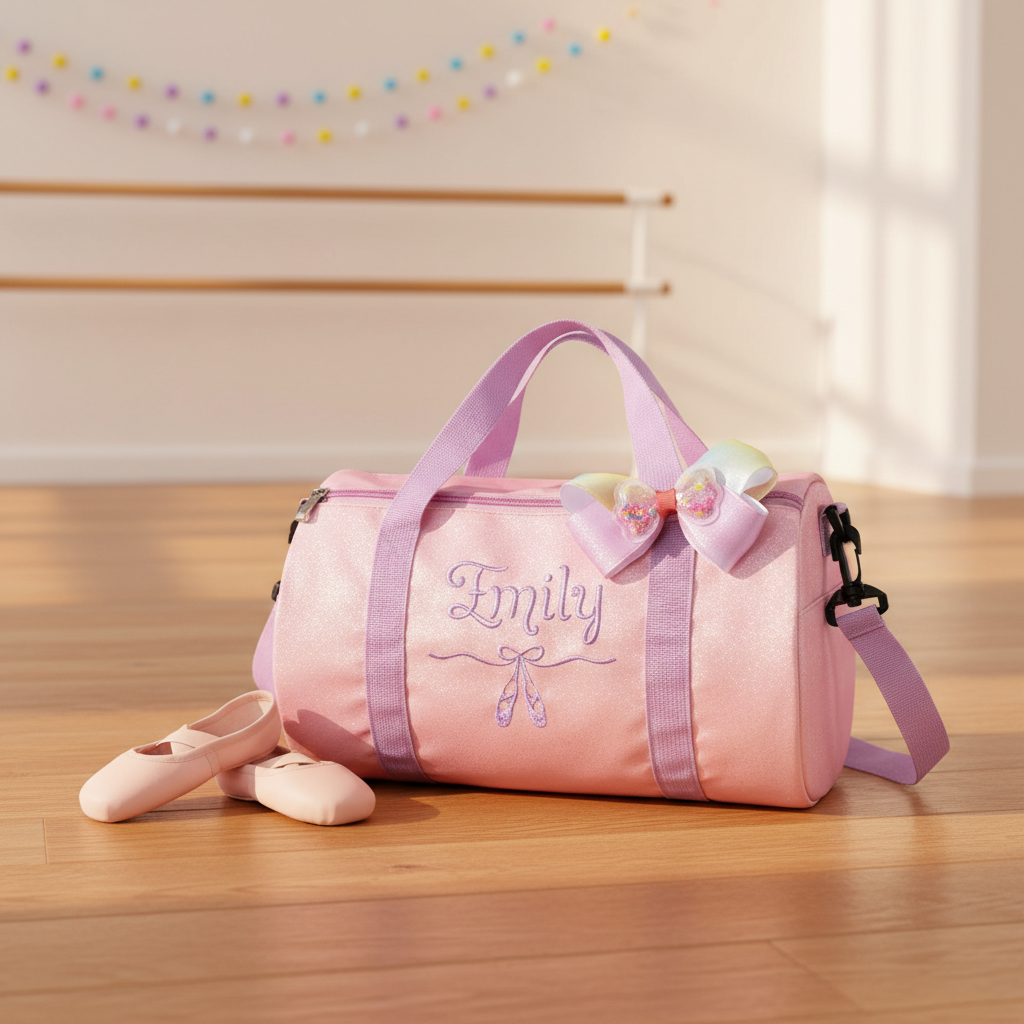 Personalized Glitter Ballet Duffel Bag Custom Name Dance Bag  Sparkly Travel Tote for Little Ballerinas Dance Bag for Little Girls