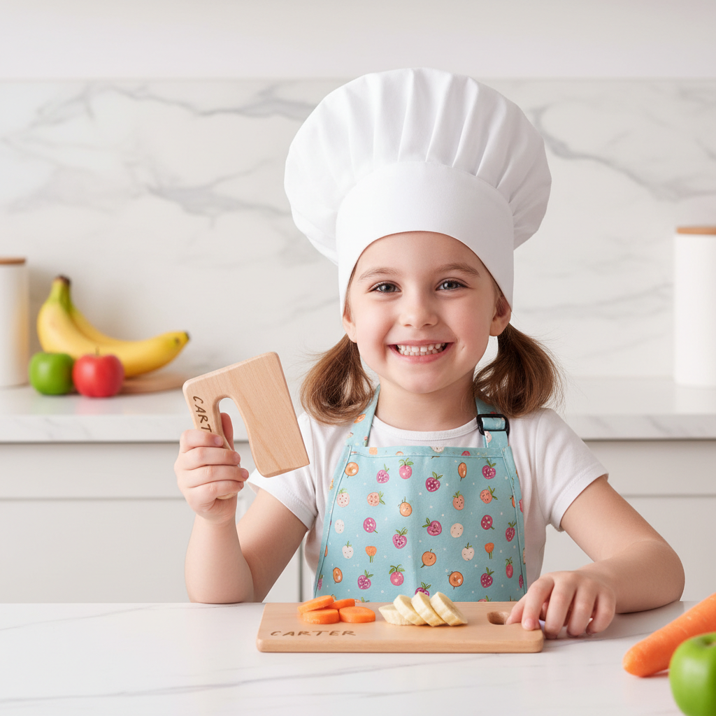 Personalized Montessori Toddler Toys, Wood Toddler Toy Personalized Kid Knife Cutting Board Set Gift for Kid Child Kitchen Tools