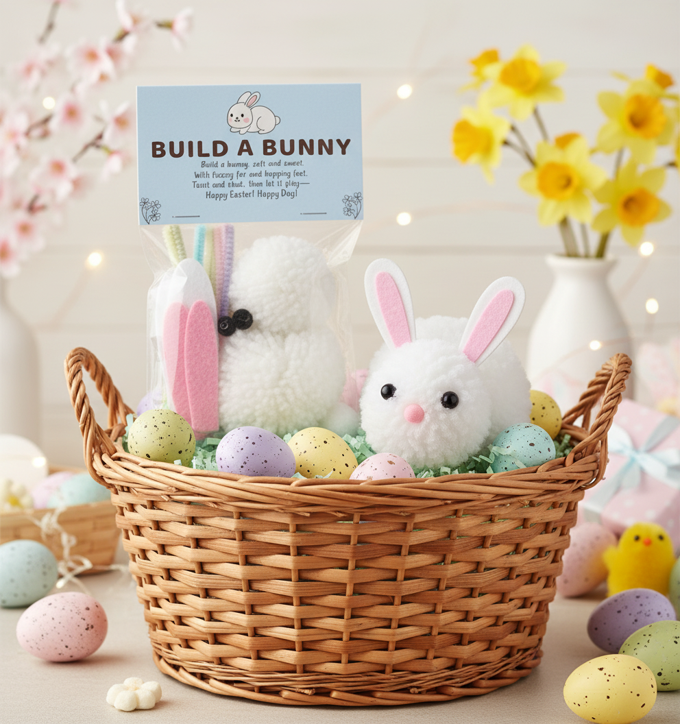 Personalized Build a Bunny Craft Kit Felt Easter Bunny DIY Set Spring Basket Stuffer for Kids Classroom Party Favors