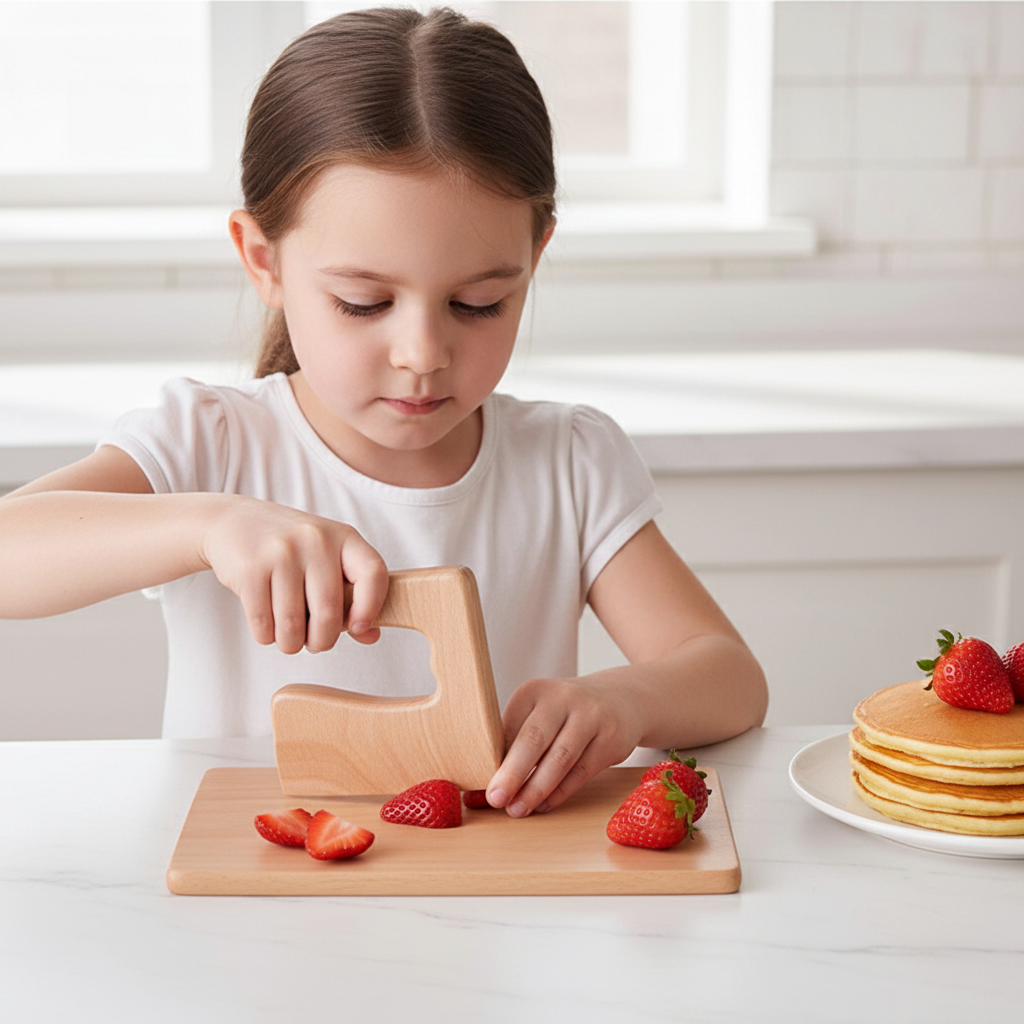 Personalized Montessori Toddler Toys, Wood Toddler Toy Personalized Kid Knife Cutting Board Set Gift for Kid Child Kitchen Tools