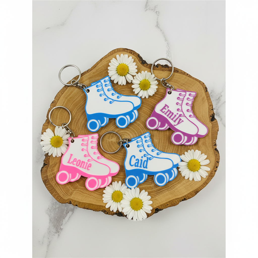 Personalized Roller Skate Keychain for Kids Custom Name Colorful 3D Bag Charm Gift