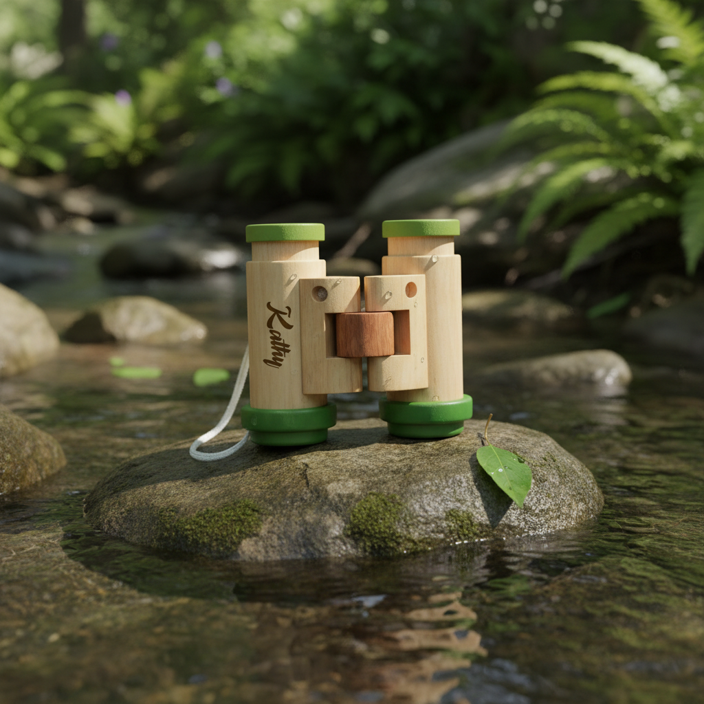 Personalized Montessori Wooden Binoculars  Custom Name Kids Explorer Toy Baptism Easter Basket Stuffer for Little Adventurers