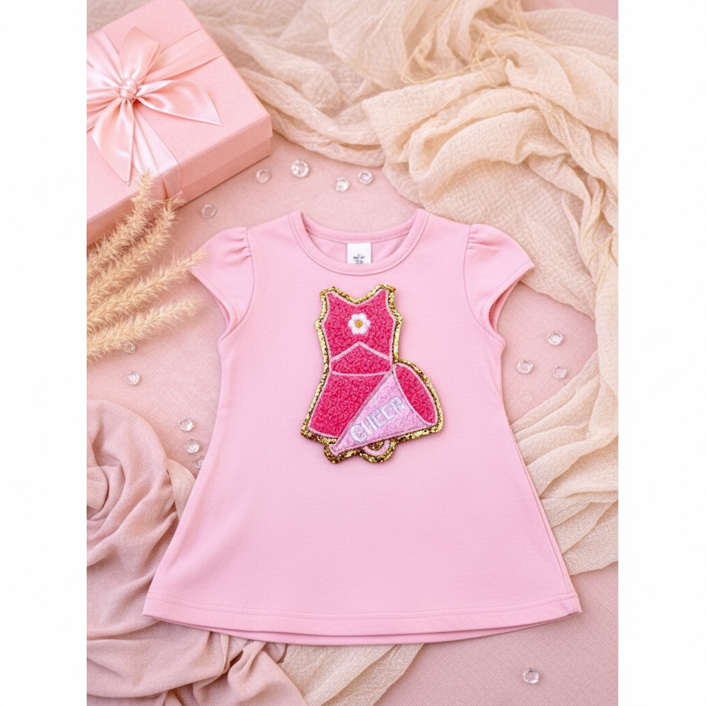 Personalized Cheerleader Chenille Iron On Patch Pink DIY Clothing and Bag Decoration