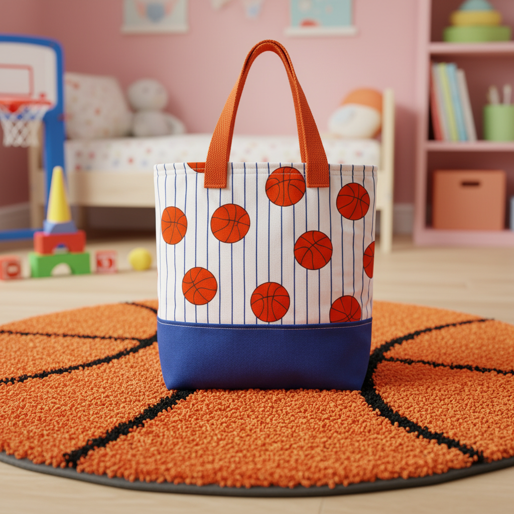 Personalized Basketball Kids Canvas Tote Bag Custom Name Sports Themed Handbag Toddler Gift for Basketball Lovers