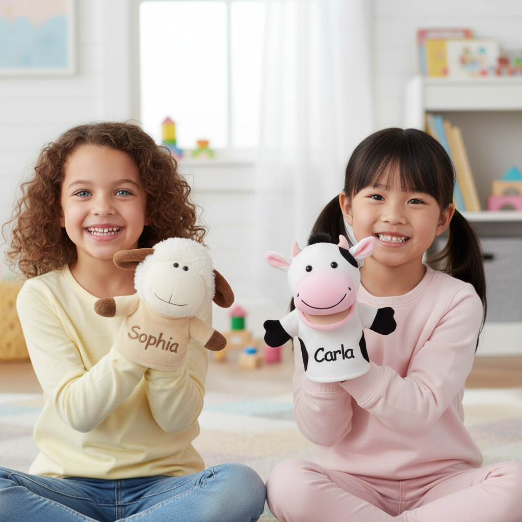 Personalized Animal Hand Puppets for Kids Custom Name Soft Plush Interactive Storytelling and Role-Play Fun Perfect Gift for kids