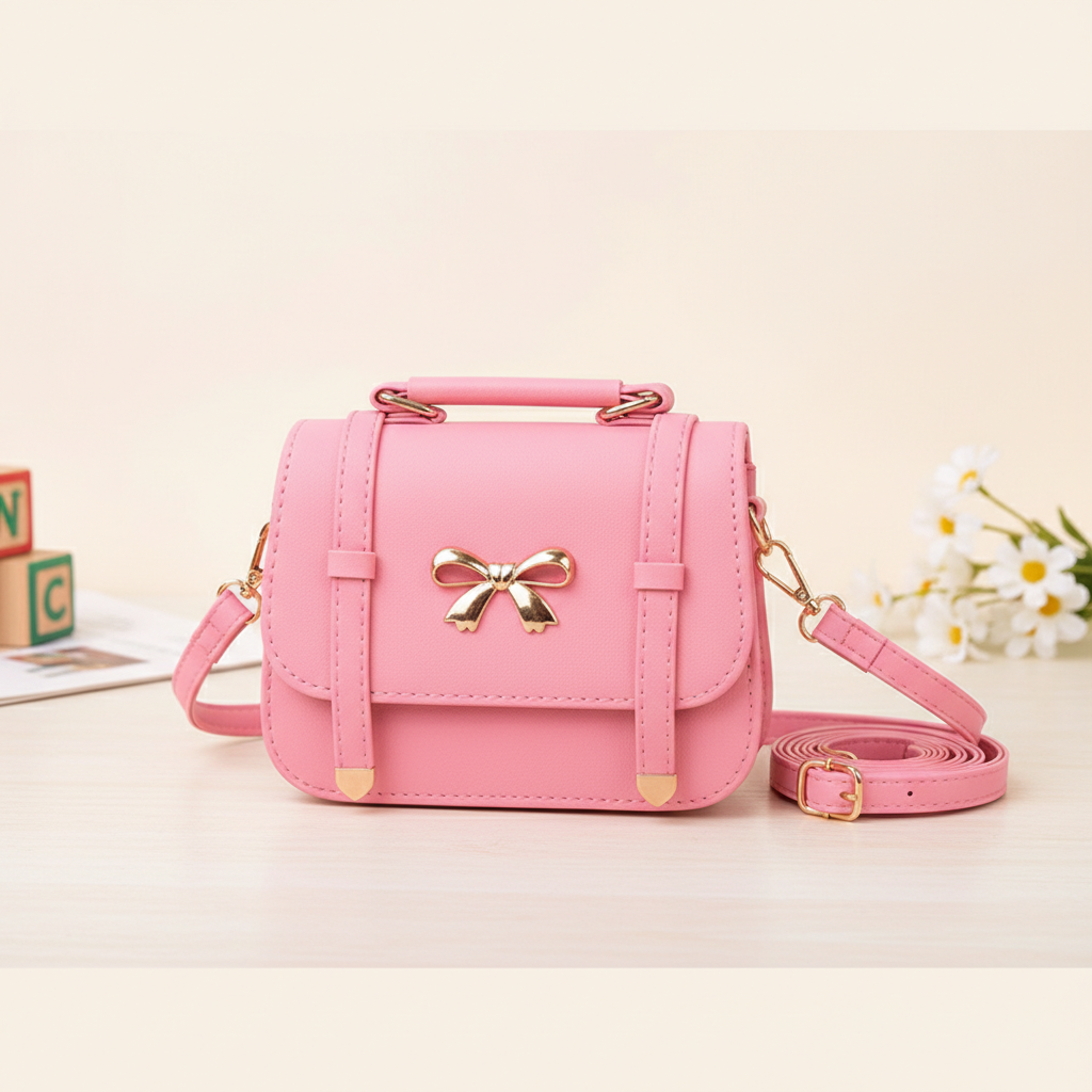 Personalized Girls PU Leather Crossbody Bag Custom Name Bow Satchel Multi Color Toddler Purse Gift for Little Princesses