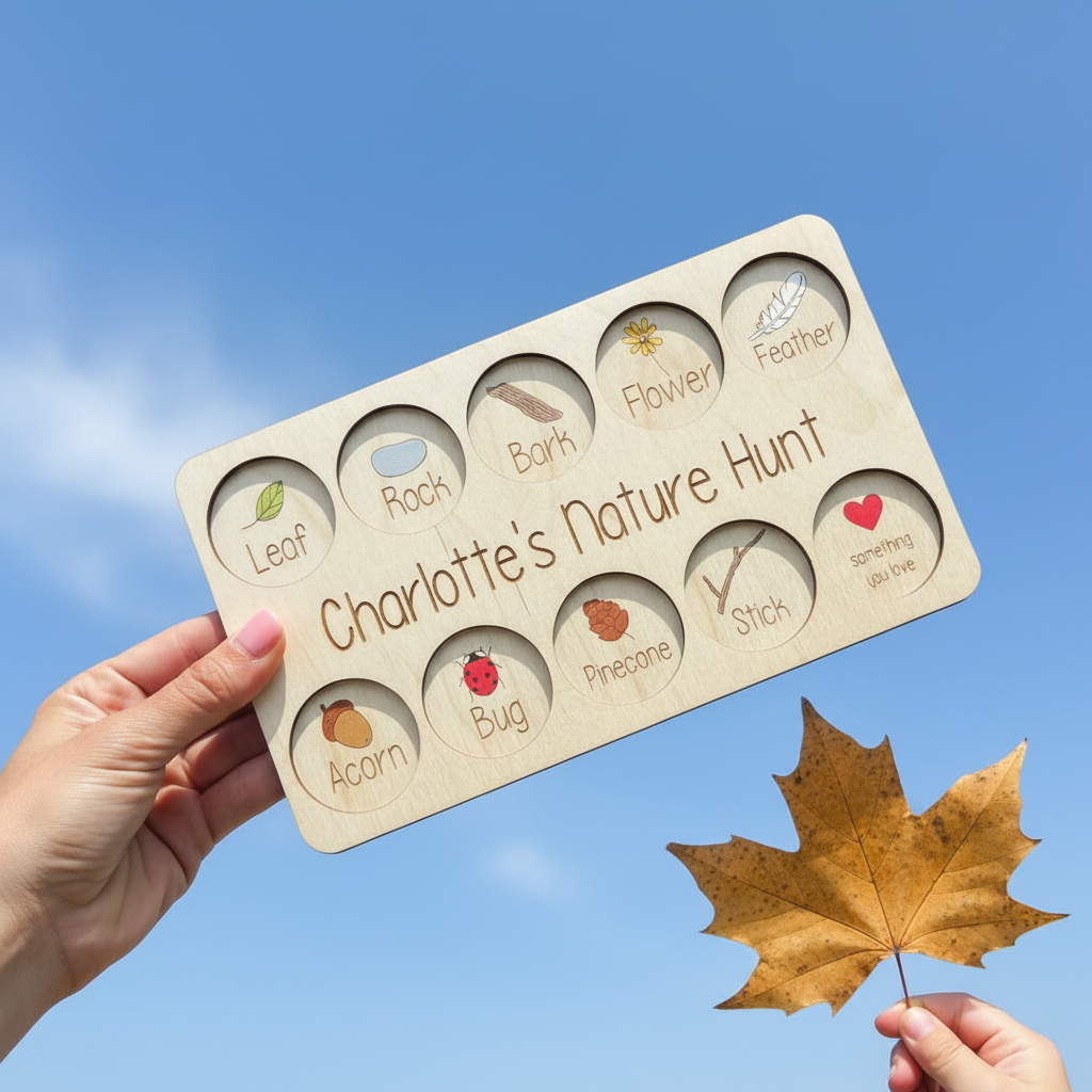 Personalized Montessori Scavenger Hunt Nature Hunt Board for Kids  Custom Name Outdoor Exploration Toy  Personalized Nature Scavenger Hunt Tray Outdoor Scavenger Game Forest School
