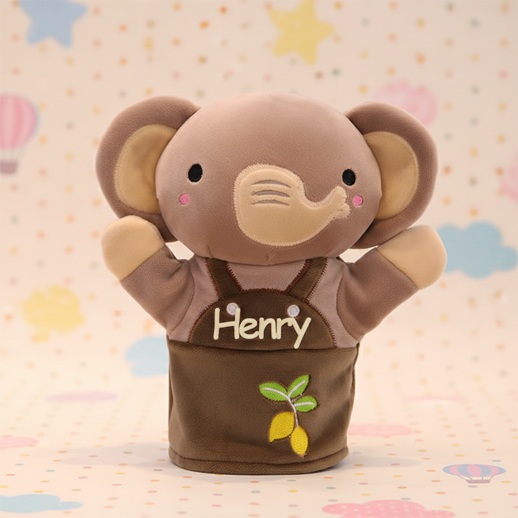 Personalized Bunny and Elephant Hand Puppet Custom Name Plush Toy  Easter Basket Stuffer for Kids Imaginative Play
