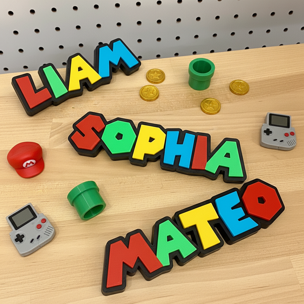 Personalized  3D Printed Name Sign  Custom Retro Gamer Desk Decor  Kids Birthday Gift for Gaming Fans