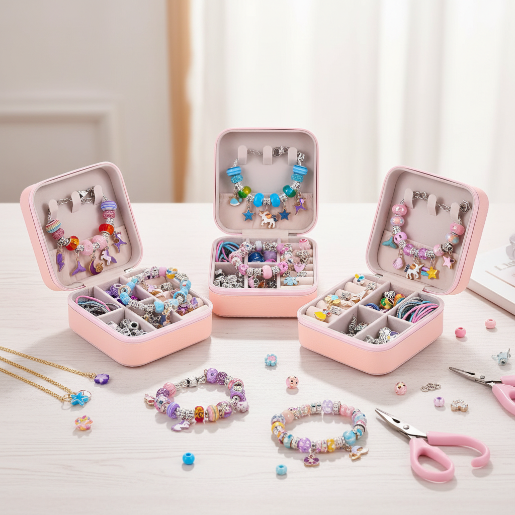 Personalized Jewelry DIY Kit for Kids Custom Name Jewelry Box,Bracelet and Necklace Making Set Bracelet Making Kit for Girls 68 Pcs DIY Jewelry Set
