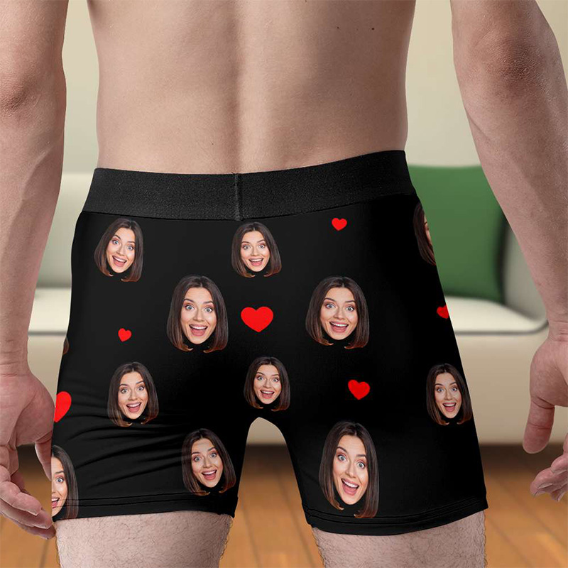 Personalized Girlfriend Wife Face Full Service Open 24 Hours for Her Boxer Briefs Men Underwear with Woman Face Photo Valentines Day Gift for Him