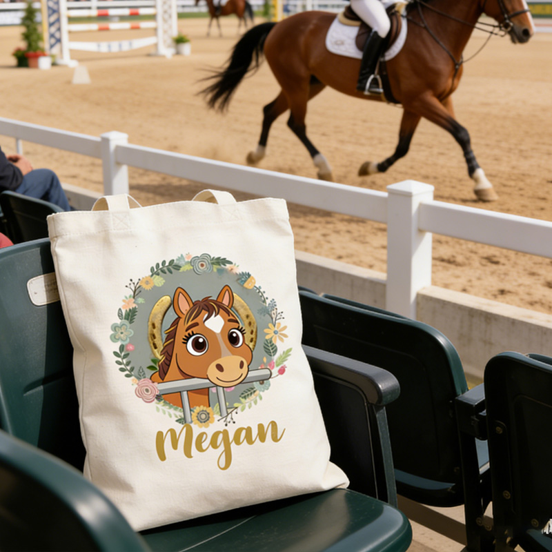 Personalized Horse Photo Tote Bag Name Canvas Tote Bag for Equestrain Lover
