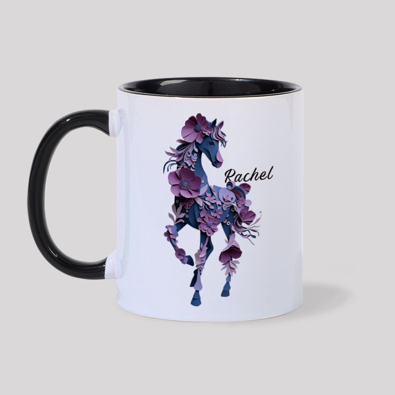 Personalized Birth Month Flower Floral Horse Mug Ceramic Cup Gift for Horse Riding Equestrian Lovers