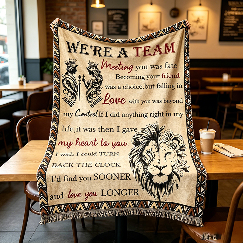 Personalized Couple Throw Blanket with Names Custom Lion Couple Blanket Valentine Gift Gift for Husband Gift For Wife