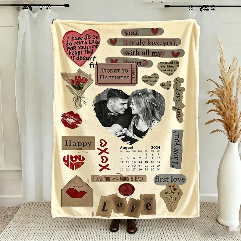 Personalized Couple Photo Journal Throw Blanket with Names Valentine Gift Gift for Husband Gift For Wife
