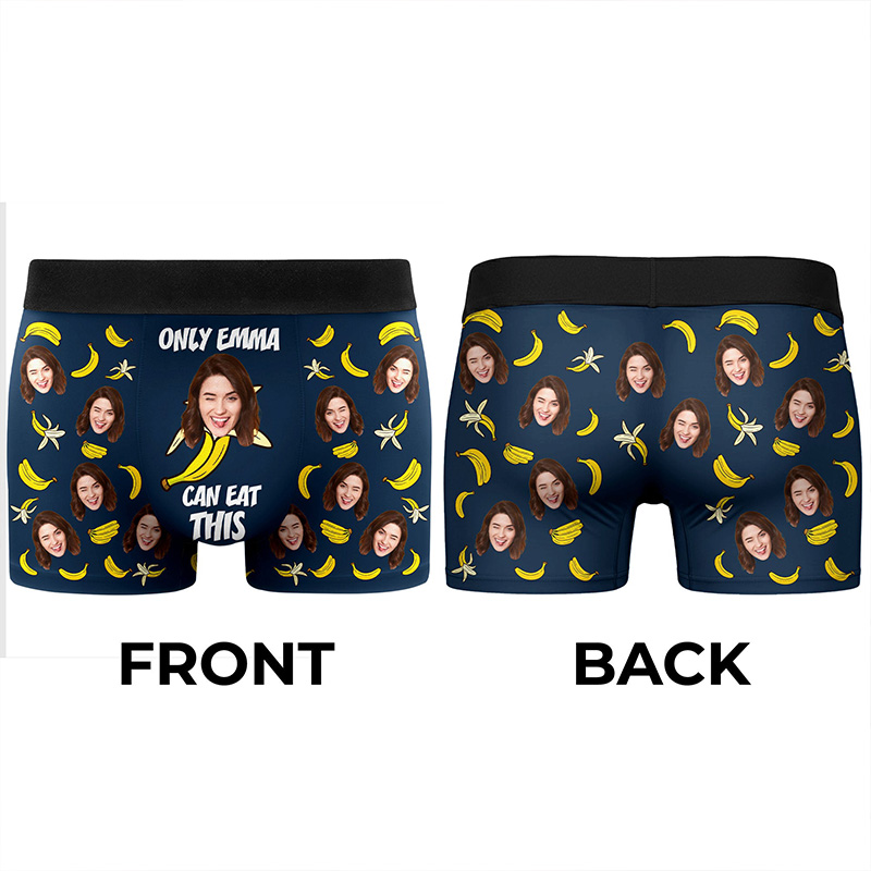 Personalized Girlfriend Wife Face Boxer Brief Only Her Can Eat This With Bananas Men Underwear with Photo Valentines Day Gift for Boyfriend Husband