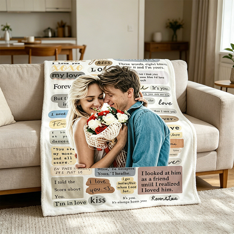 Personalized Couple Photo Journal Throw Blanket with Names Valentine Gift Gift for Husband Gift For Wife