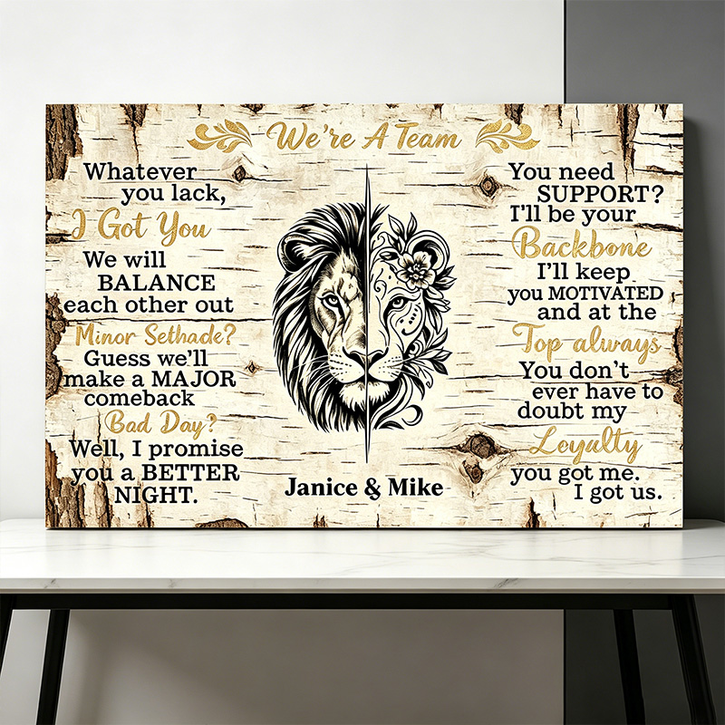 Personalized We're A Team Lion Wall Art Anniversary Gift Unique Keepsake Gift for Husband Wife Couple Lion Print Poster