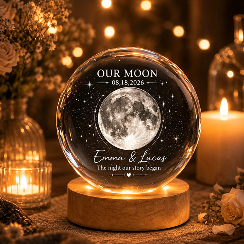 Personalized Our Moon Crystal Ball Night Light Custom Night Sky By Date Gift Wedding Anniversary Gift Gift for Wife Husband Couple Gifts
