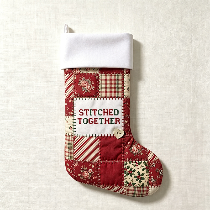Personalized Sewing Themed Christmas Stocking, Sewn With Love Custom Name Xmas Stocking