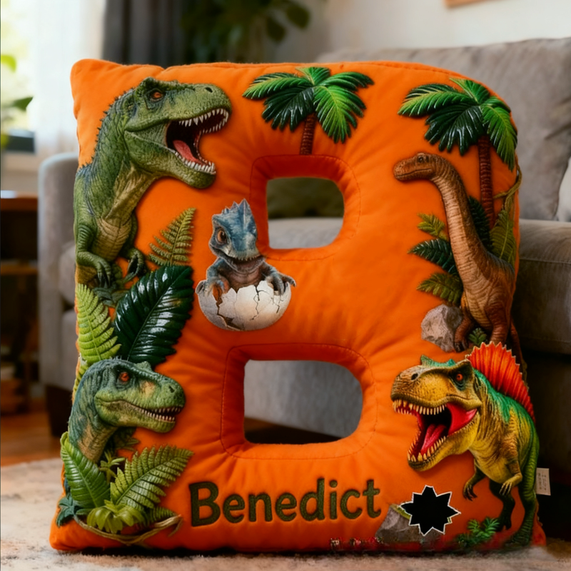 Personalized Dinosaur Forest World Initials with Name Graphic 3D Print Pillow Christmas Gift for Kids Birthday Gifts