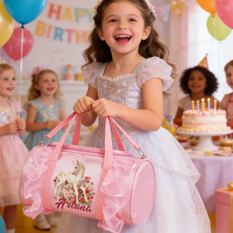 Personalized Horse Duffle Dance Bag with Name and Shoulder Strap Overnight Bag for Girl Ballet Bag Weekender Back To School Gift for Girls Riding Lovers Equestrian Lovers