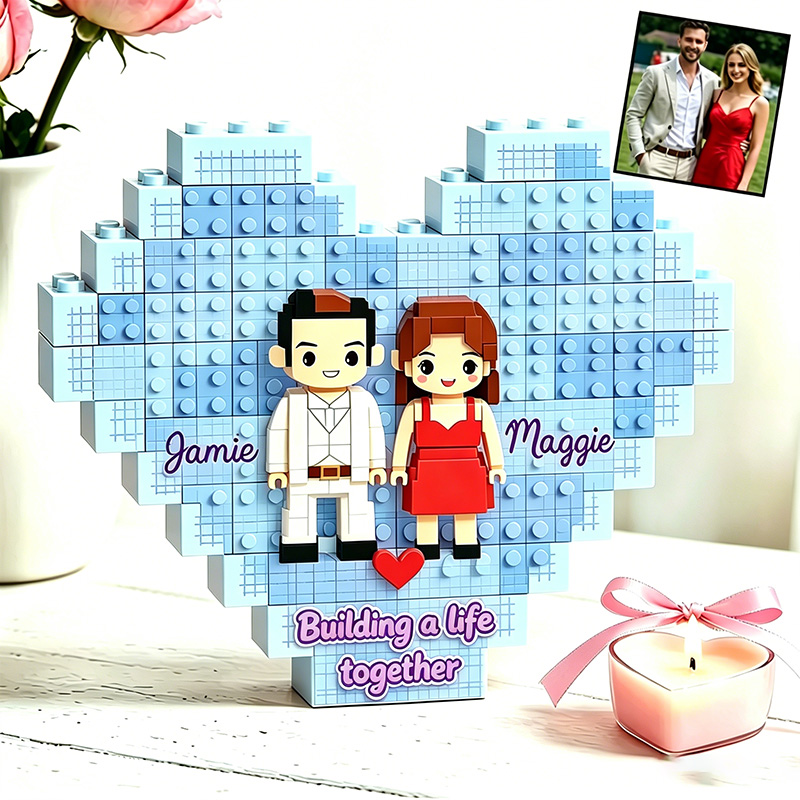 Personalized Couple Photo Heart Building Block Puzzle Building a Life Together One Brick at a Time Blocks Valentine's Day Gift Anniversary Gift For Him Her