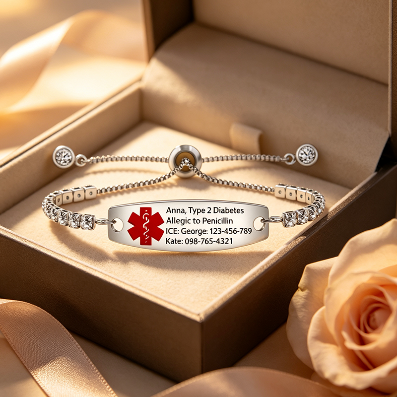 Personalized Emergency Bracelet, Adjustable Medical ID Bracelet Women, Breast Cancer Survivor Bracelet, Medic Conditions Jewelry Emergency Jewelry