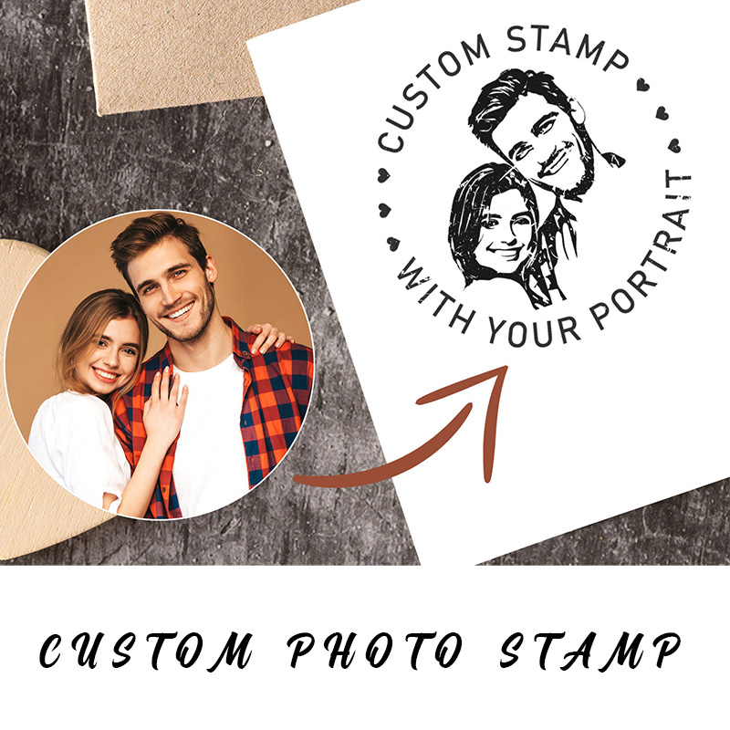 Personalized Couple and Family Portrait Rubber Stamp Custom Face Stamp with Text Perfect for Weddings Family Dog Lover Gifts