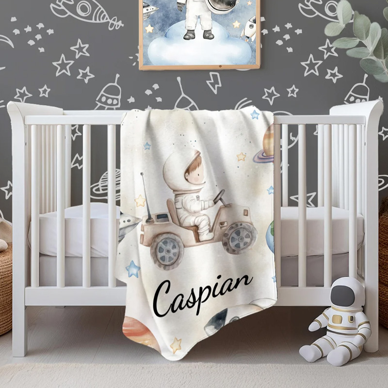Personalized Cartoon Astronaut Soft Throw Blanket with Name Home Decor Birthday Gift for Geek Lovers